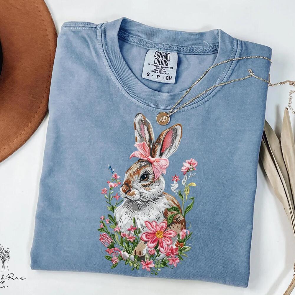 S Easter Flowers Bunny Shirt Cute Bunny Shirt Rabbit Tee